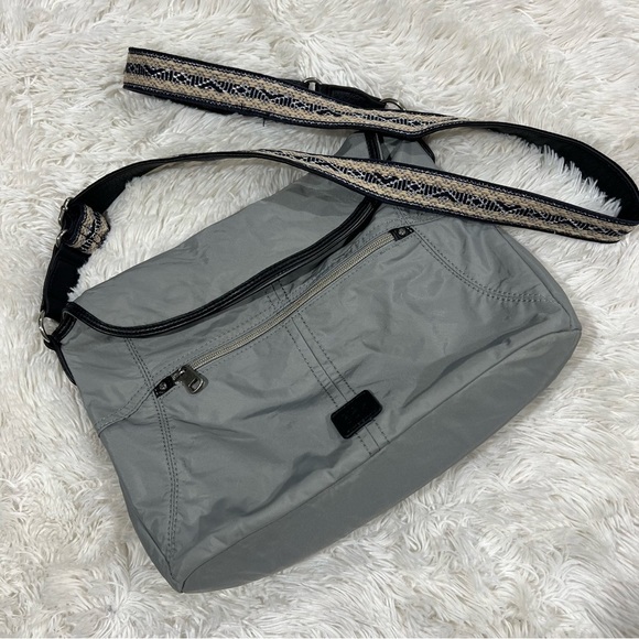The Sak Gray Nylon Fold Over Crossbody Embroidered Strap - Picture 1 of 16